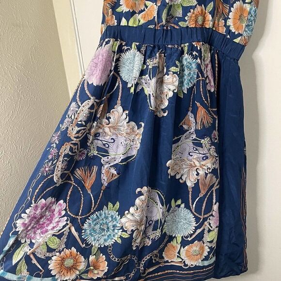 Anthropologie Moulinette Soeurs blue floral silk mini dress with pockets Medium - Picture 6 of 7